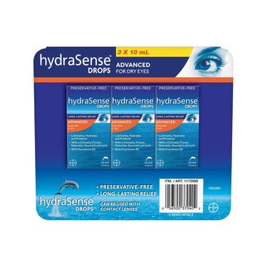 Image of hydraSense Drops Advanced for Dry Eyes 3-Pack - 3 x 10 Grams